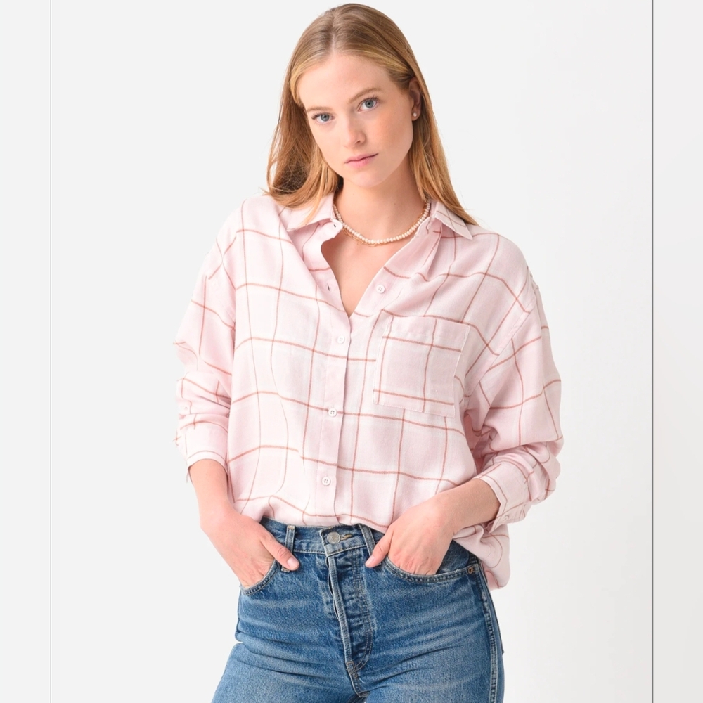 Z Supply Pink‎ Plaid Soft Flannel Cozy Button Down Shirt Size Small